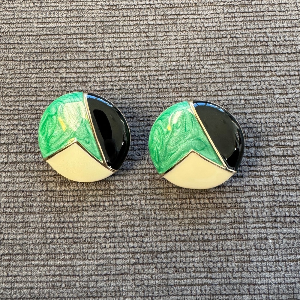 Green White and Black Vintage Style Earrings
